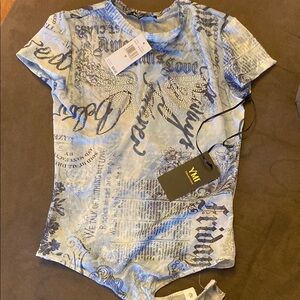 Blue Graphic Print Bodysuit